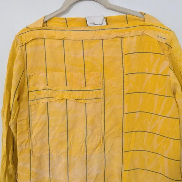 3.1 Phillip Lim Striped Tunic Dress Shirt Pleated Tiered Long Sleeve Yellow 4 - Picture 2 of 15